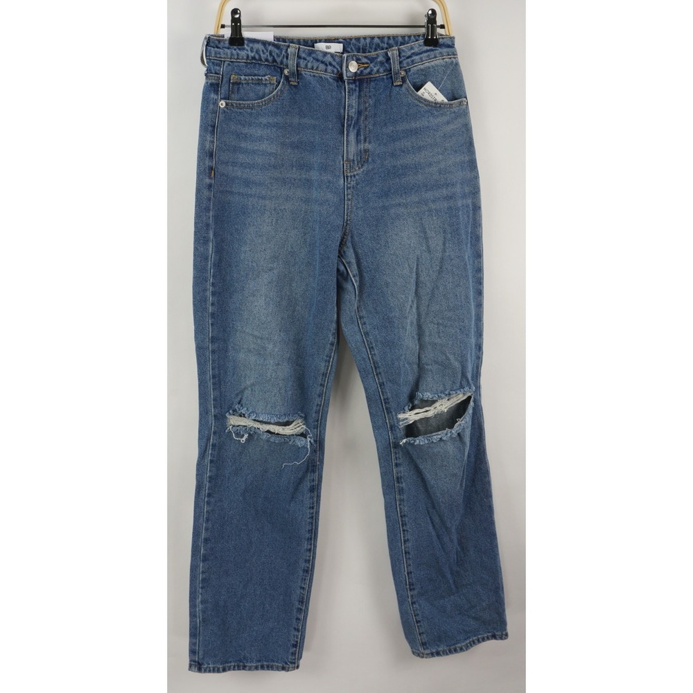 New BP. Ripped Straight Leg Jeans Womens Size 28 x 32 Medium Wash Blue High Rise